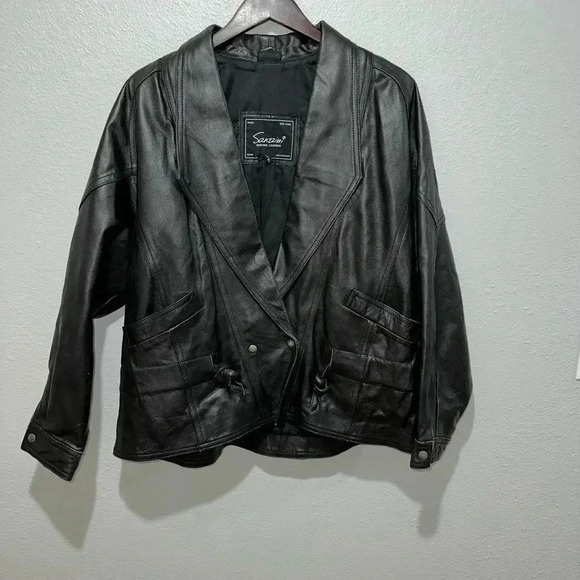 Women's Vintage Sanzzini Genuine Leather Jacket XL Black Made in India Biker - Picture 5 of 16
